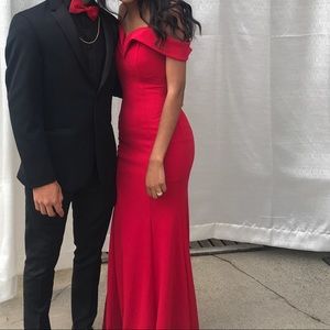 Red off the shoulder prom dress